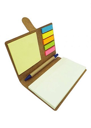Bloco de Anotações Ecológico com Caneta Reciclada e Post-it