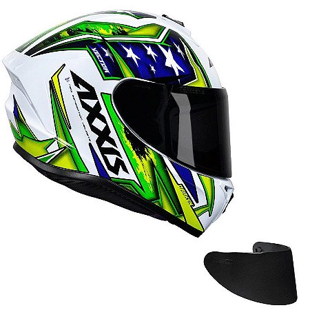 COMBO - Capacete AXXIS Draken Patriota Branco Gloss