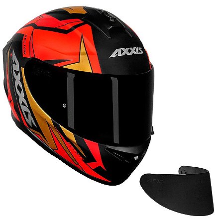 COMBO-Capacete AXXIS Draken Vector Fosco Vermelho e Dourado