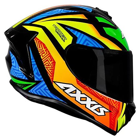 Capacete Axxis Draken Tracer Gloss Azul, Laranja e Verde