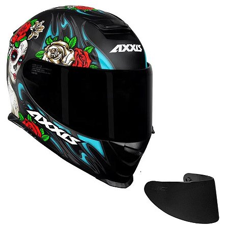 COMBO-Capacete Axxis Eagle Catrina Preto Fosco+Viseira Fumê