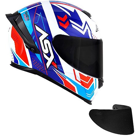 Combo Capacete Asx Eagle Racing Diagon Brilho Branco/Az/VM