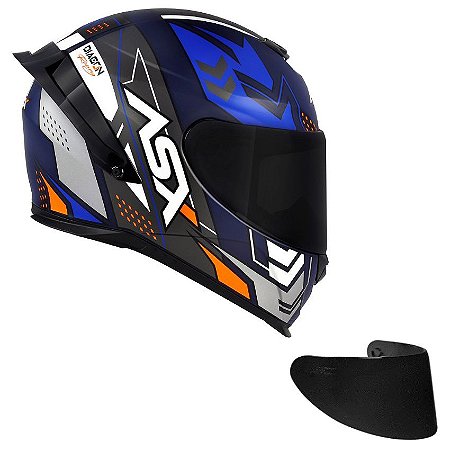 Combo Capacete Asx Eagle Racing Diagon Fosco Azul/ Azul/ Branco