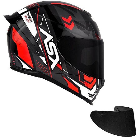 Combo Capacete Asx Eagle Racing Diagon Brilho Preto/ GRF/ Vermelho