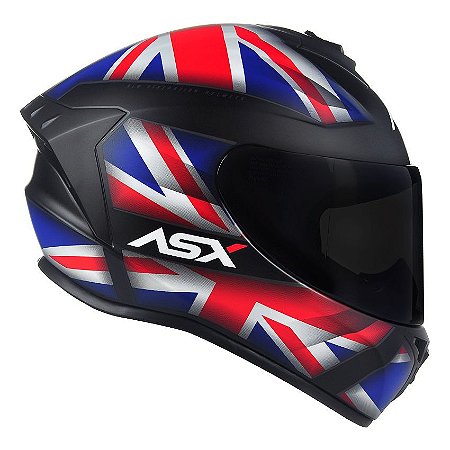 Capacete Asx Draken UK Fosco Preto/ Vermelho/ Azul