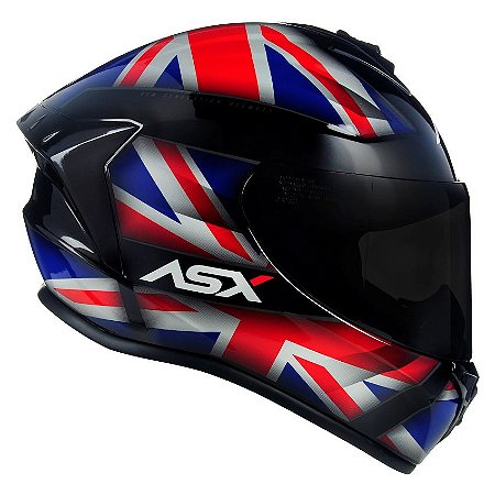 Capacete Asx Draken UK Brilho Preto/ Vermelho/ Azul