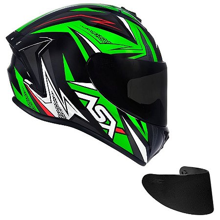 Combo Capacete Asx Draken Vector Brilho Preto/ Verde/ Branco