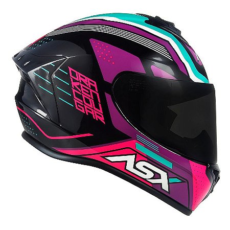 Capacete Asx Draken Cougar Brilho Preto/ Pink/ Tifanny