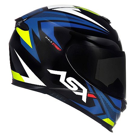 Capacete Asx Eagle Street Brilho Preto/ Azul/ Amarelo