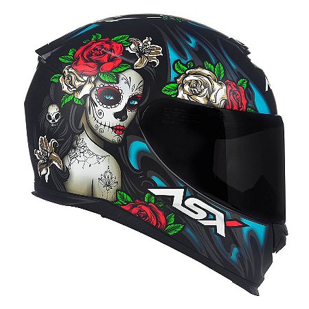 Capacete Asx Eagle Catrina Fosco Preto/ Azul/ Vermelho