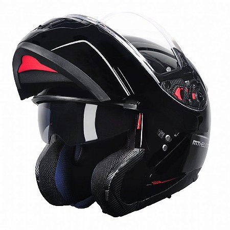 Capacete Articulado Mt Sv Atom Solid Gloss Black (com viseira solar)