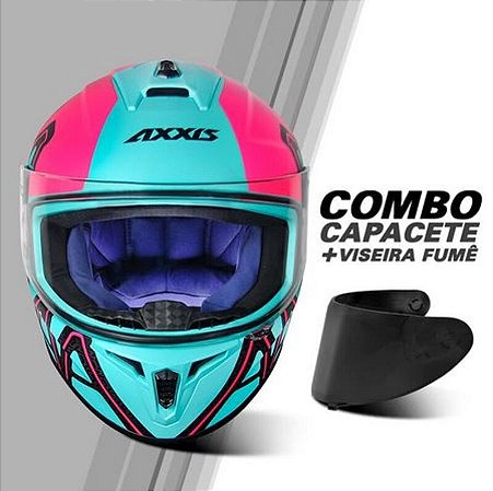 COMBO-Capacete Axxis Draken Dekers Matt Tiffany Pink+VisFume