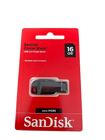 Pendrive Sandisk Cruzer Blade 16gb 2.0 Preto E Vermelho