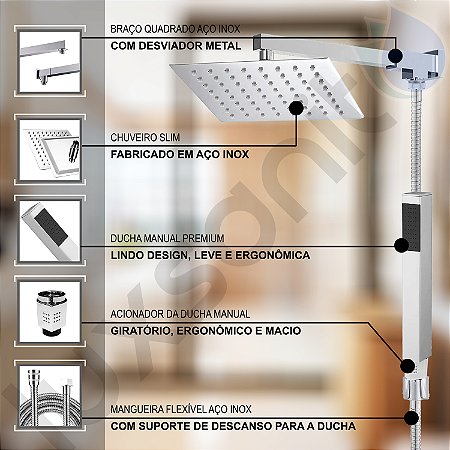 Ducha Chuveiro Quadrado Completo Com desviador 30 cm - Torneira Shop - Loja  online de torneiras e metais sanitários