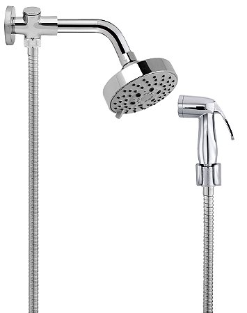 Ducha de Banho Completa C/ Desviador Chuveiro C/ 05 Opções de Jato Braço 17 cm