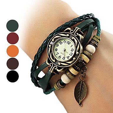 das mulheres da folha de couro estilo banda de quartzo analógico pulseira de relógio (cores sortidas)