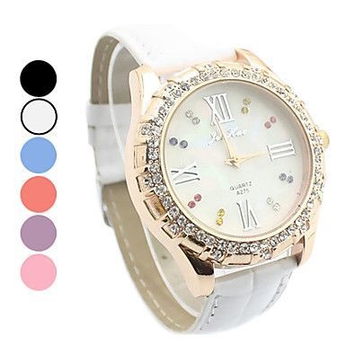 diamante mostrador branco pu banda relógio de pulso de quartzo analógico das mulheres (cores sortidas) #