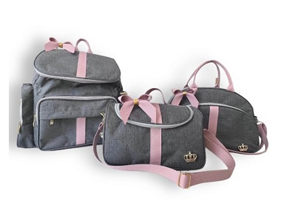 Kit Bolsa Bebe Maternidade Mochila Luxo Rose 3 bolsas Laço