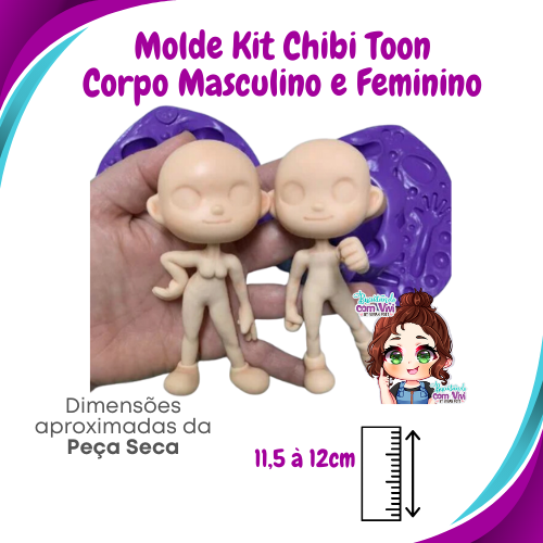 Molde de Silicone Chibi Toon - Corpo Feminino e Masculino + Cabeça - BCV