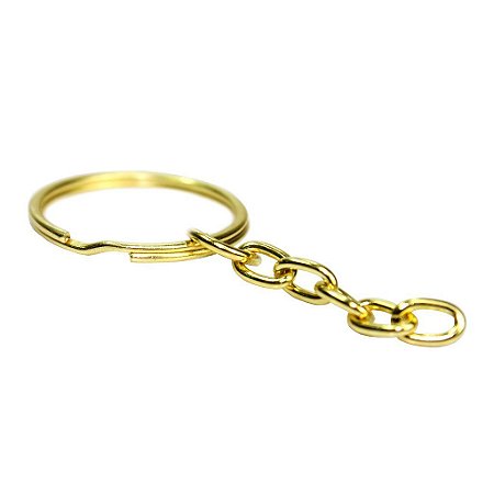 Argola para Chaveiro com corrente (23mm) - Cor Ouro - 10 un - Russo Art