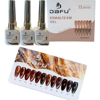 kit 12 Esmaltes em Gel Magnético Marrom Dafu 10 ml - Brinde Imã