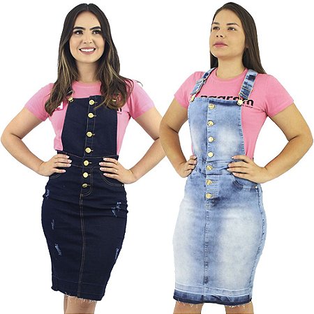 jardineira jeans moda evangélica