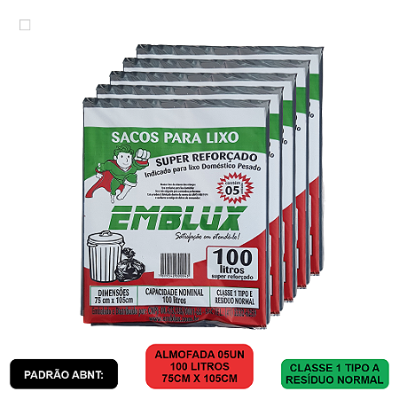 Kit Saco para Lixo Reforçado Emblux 5 - 100 Litros (preto)