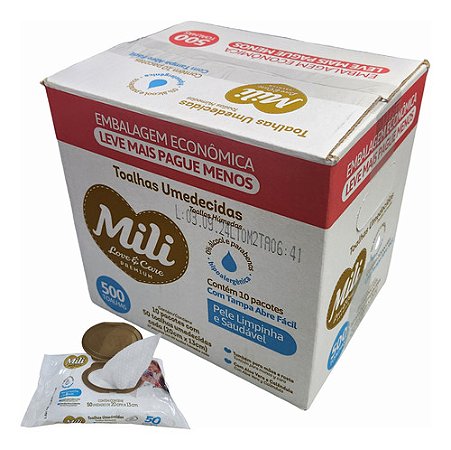 Toalhas Umedecidas Love&care Mili Cx 500 Toalhas 10 Pacotes