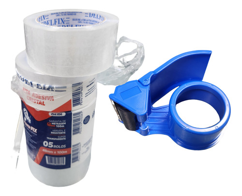 Kit 5 Rolos Fita Adesiva Delfix 48mm + Aplicador Sem Cabo