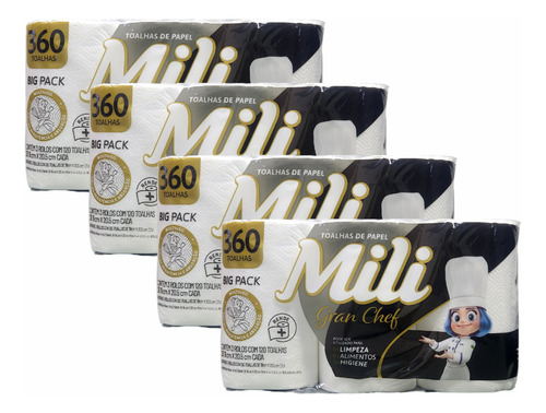Toalhas De Papel Mili Gran Chef 360 Folhas 4 Kits Multiuso