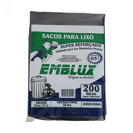 Saco para Lixo Reforçado Emblux - 200 Litros (preto)