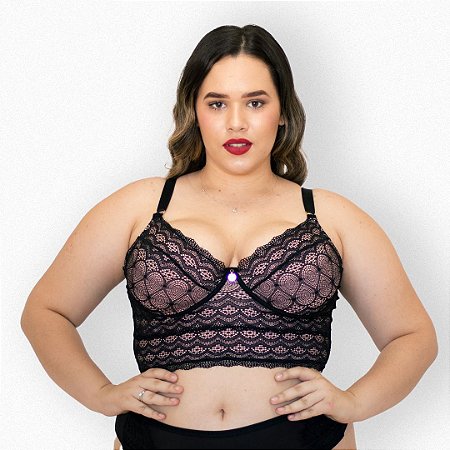 Cropped Isadora preto rose renda Samara - Somosplus | Loja de moda Plus Size,  lingerie e moda praia plus size