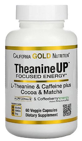 Cafeína + L-Theanine + Cacau + Chá Verde Matcha Orgânicos - FOCADO NA ENERGIA | 60 cáps - California Gold Nutrition