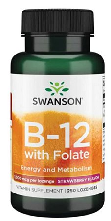 Vitamina B-12 (cianocobalamina) 1000mcg + Acido Folico  400mcg| 250 Lozenges (sublingual) - Swanson
