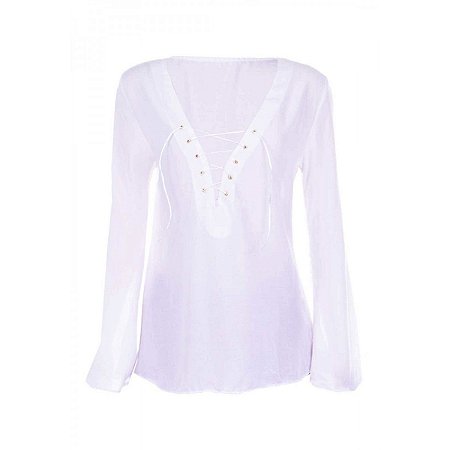 Blusa Feminina Em Viscose Sem Renda Detalhe Ilhós Decote