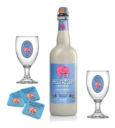 Kit Cerveja Delirium Tremens 750ml + 2 Taças Roma + Bolachas