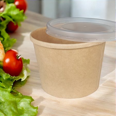 Pote Papel Kraft 360ml C/tampa 50un Alimentos Sólidos Líquidos