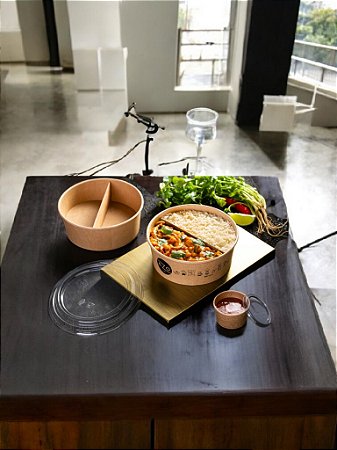 Pote Kraft 1300ml Alimentos Com Divisória e Tampa Secos Molhados 10un