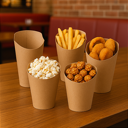 Kit 50 Embalagens Cone M Para Batata Frita Porções Delivery Lanchonete
