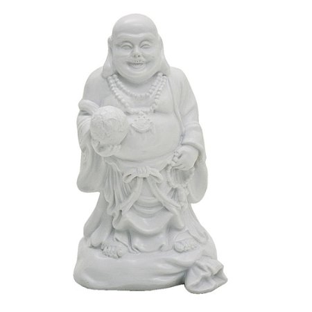 BUDA COM GLOBO TERRESTRE - PORCELANA BRANCA - 15cm