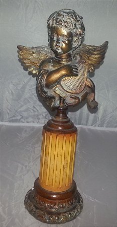 Anjo com  lira no Pedestal - 33cm