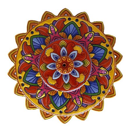 Mandala em Resina para Decoração Amarela Vermelha e Azul