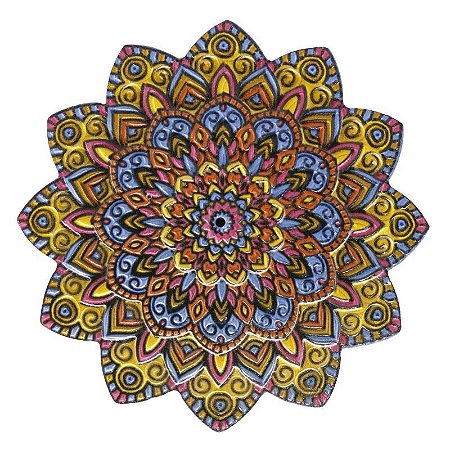Mandala em Resina para Decoração Amarela Rosa e Azul