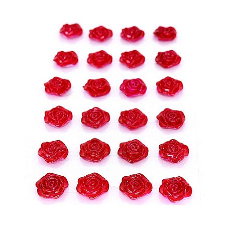 Mini Rosa Adesiva 18mm 24 Unidades Vermelha Metalizada