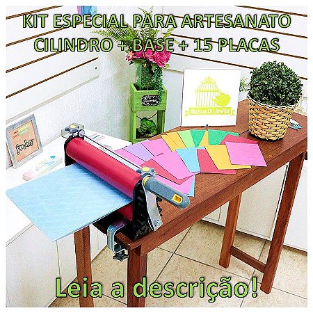 Kit Especial Cilindro Para Artesanato + Base Para Emboss + 15 Placas de Textura - LEIA DESCRIÇÃO