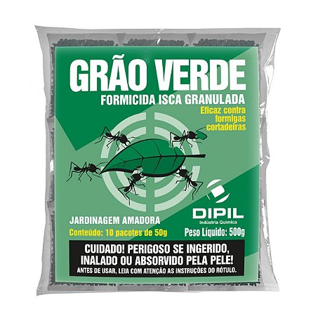ISCA FORMICIDA GRANULADA GRÃO VERDE 500 GRAMAS (10 PACOTES COM 50 GRS CADA) FORMIGAS CORTADEIRAS