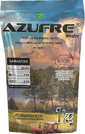 Azufre Enxofre Pacote de 1 KG - Pó Solúvel Aplicação em Hortaliças / Flores / Frutas - acaricida / fungicida de contato ORGANCO ECOCERT