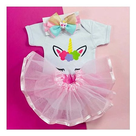 Body + Saia E Laço Bebê Unicórnio Meninos E Meninas Frases