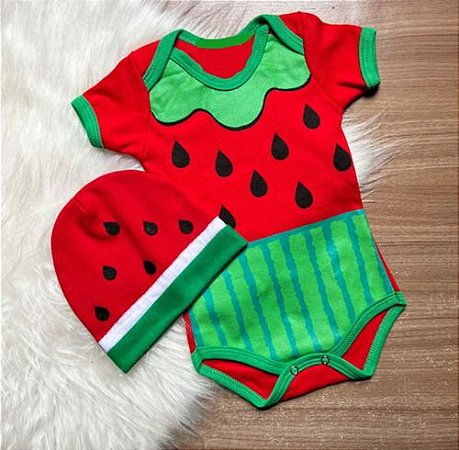 Body + Touca Melancia Menina / Menino Mesversario Temático