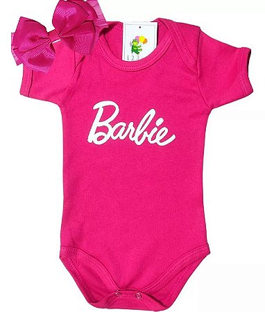 Body Barbie Infantil Bebê Menina Rosa+laço